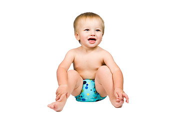 Image showing Cute Baby Boy Isolated Wearing Cloth Diaper