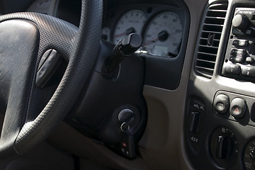 Image showing Steering wheel and the front  panel