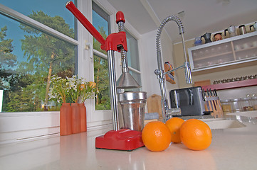 Image showing Oranges and juicer