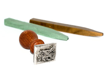 Image showing Stamp and sealing wax on white background