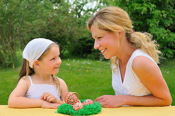 Image showing Young mother and daughter having Easter time