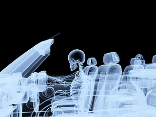 Image showing Xray Skeleton Driving A Car