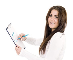 Image showing woman drawing smile