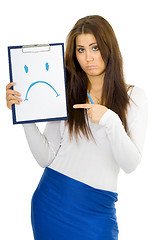 Image showing Sad woman drawing smile