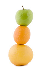 Image showing apple, orange and grapefruit pyramid of three fruit