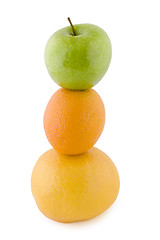 Image showing apple, orange and grapefruit pyramid of three fruit