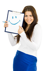 Image showing woman drawing smile