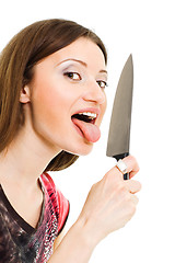 Image showing Woman leaking knife