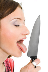 Image showing Woman leaking knife