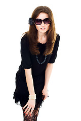 Image showing Woman in black dress and sunglasses