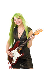 Image showing woman with color hair play guitar