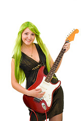 Image showing Woman with green hair and guitar