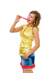 Image showing Young woman with ice cream