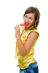 Image showing Beautiful woman with ice cream