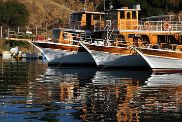 Image showing Three Boats In Harbor