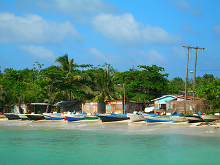 Image showing panga fishing boats with houses corn island nicaragua