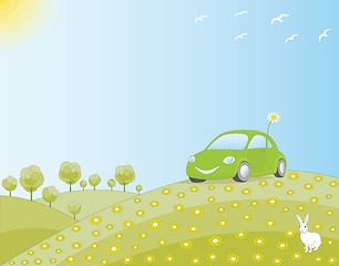 Image showing Eco-friendly car in a green field