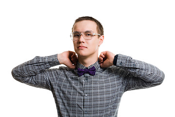 Image showing Confident handsom young man set collar straight 