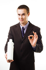 Image showing Young businessman advertise new product