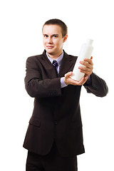 Image showing Man advertise new product