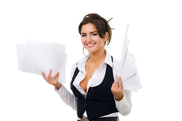 Image showing Business woman hold paper and documents