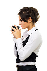 Image showing Business woman drink coffee