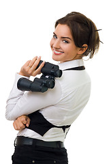 Image showing Young woman with binocular
