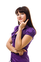Image showing Young positive woman thinking