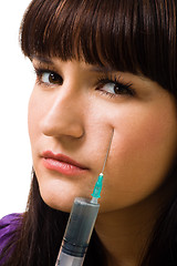 Image showing  woman with syringe treat problem with skin