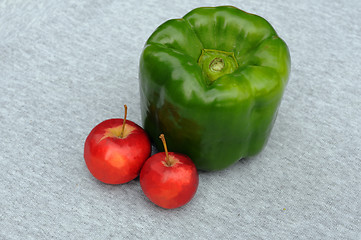 Image showing Huge Green Pepper And Red Apples