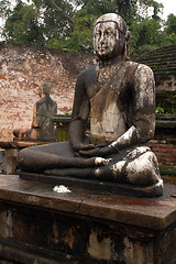 Image showing Two Seated Buddhas In The Rain