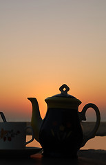 Image showing Tea Set At Sunset