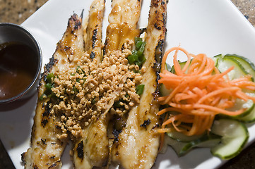 Image showing vietnamese food appetizer ga nuong sate grilled chicken