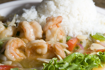 Image showing vietnamese food prawn sauteed in ginger honey sauce tom xao gung