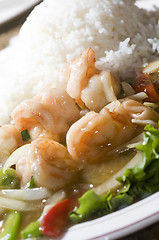 Image showing vietnamese food prawn sauteed in ginger honey sauce tom xao gung