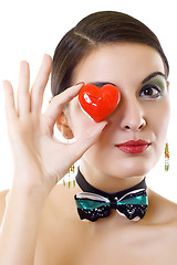 Image showing  woman holding a red heart