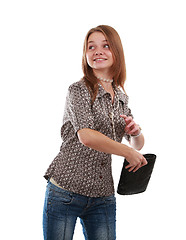 Image showing Girl throwing handbag