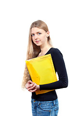 Image showing Blond girl with yellow folder