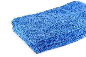 Image showing Stack of two blue towels