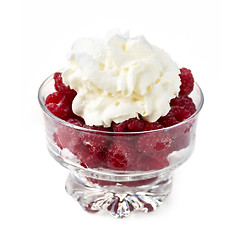 Image showing Fresh raspberries and whipped cream