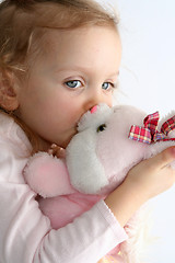 Image showing Baby girl and pink bunny