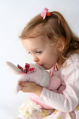 Image showing Baby girl and pink bunny