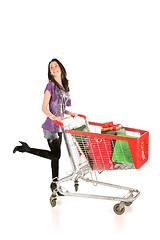 Image showing girl with shopping cart