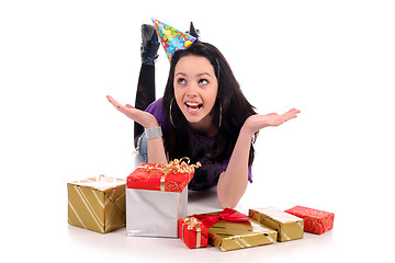 Image showing Beautiful happy girl with a gifts