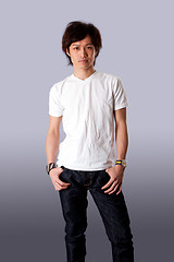 Image showing Casual Asian man in white shirt
