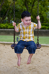 Image showing cute boy on a swing