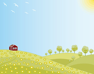 Image showing Little house in a spring field