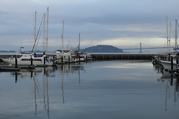 Image showing Sailboats at harbor