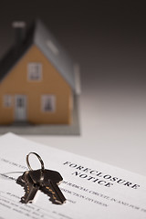 Image showing Foreclosure Notice, House Keys and Model Home on Gradated Backgr