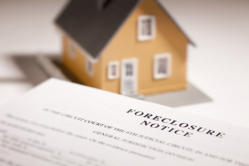 Image showing Foreclosure Notice and Model Home on Gradated Background